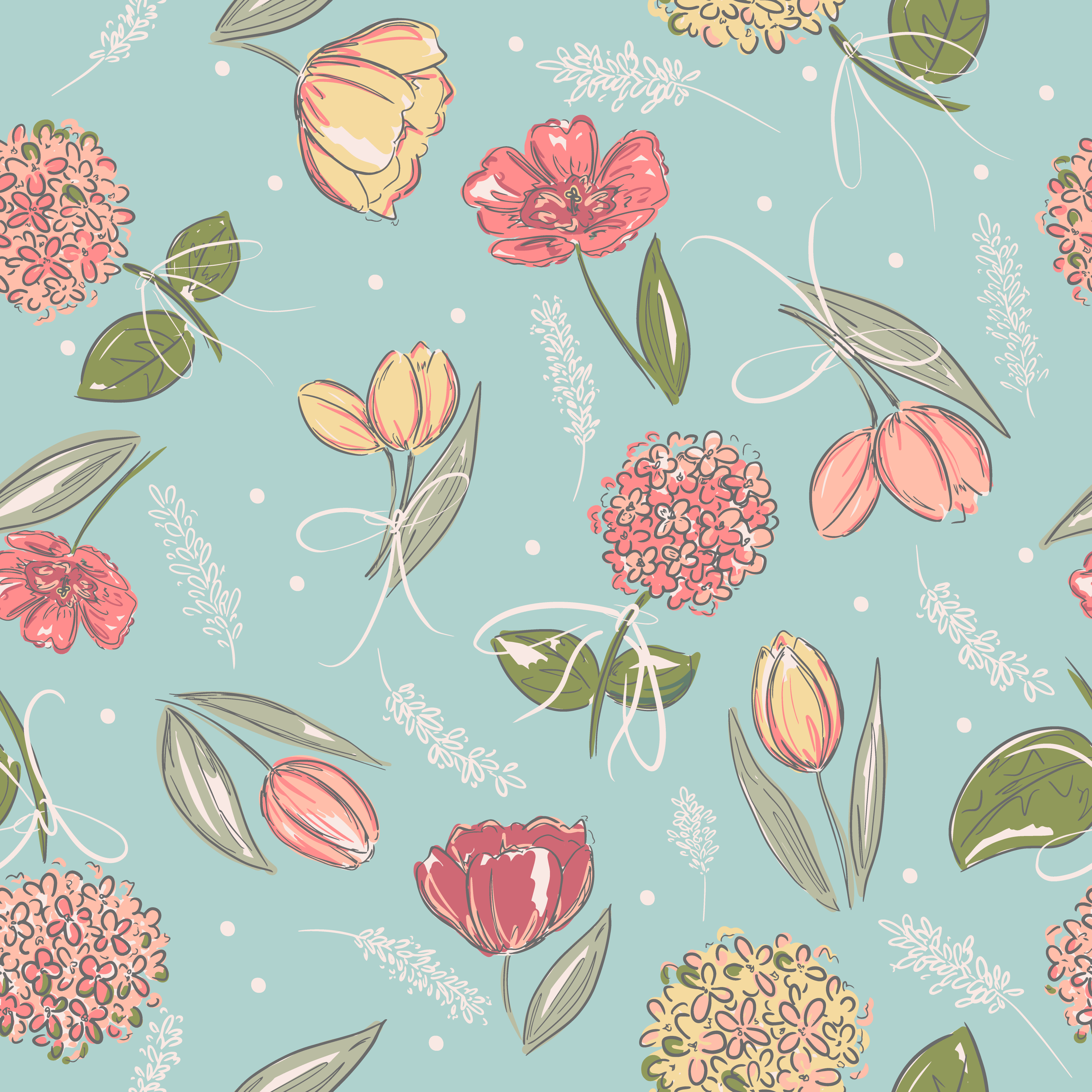 Tulips and Hydrangeas